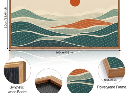 CHDITB Long Coastal Framed Wall Art, Minimalist Coastal Horizontal Wall Decor, Abstract Waves Line Artwork Ocean Sea Painting, Modern Beach Above Bed Art Prints for Nautical Theme Bedroom 40"x20"x1