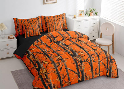 Erosebridal Orange Camo Queen Comforter Set with Sheets 7 Piece Forest Camouflage Bedding Set Rustic Farmhouse Cabin Bed in A Bag for Kids Adults Men,Country Woodland Hunting Theme Bed Set