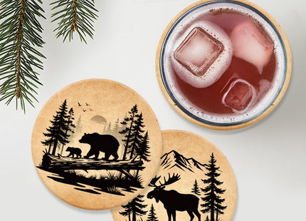 ANATTASOUL Mountain Forest Animals Wooden Coasters Set of 9 Bulk(3.9")