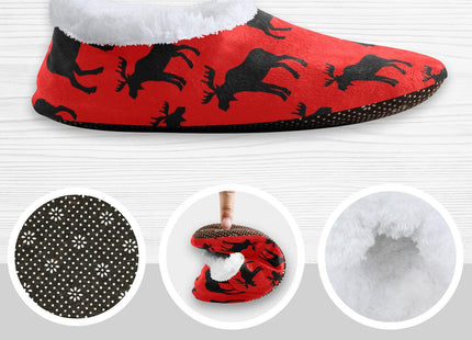 Umidedor Winter Deer Moose Red House Slippers Fuzzy Memory Foam Soft Slipper Socks for Woman Men, M