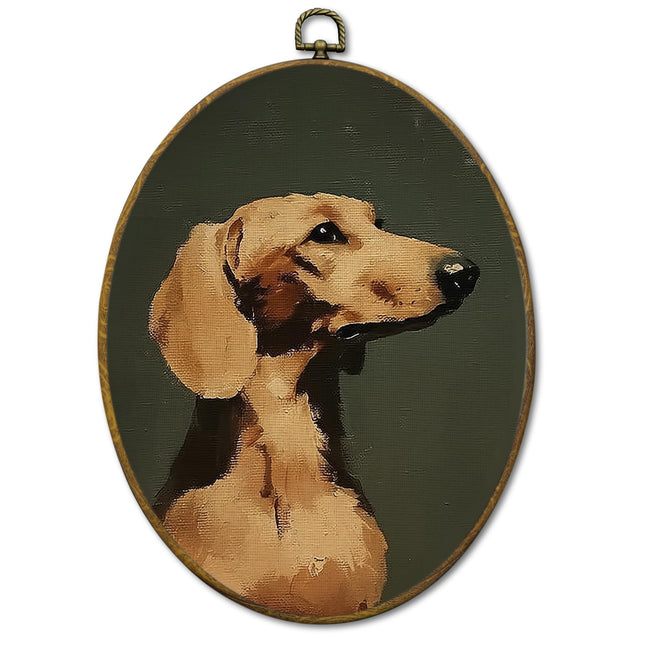 Mcehtle Vintage Dachshund Wall Art Decor, Moody Rustic Dog Lover Gift Framed Canvas Prints 8.6x11.4, Countryside Cottagecore Decor for Farmhouse Cabin Gallery Wall Hanging Artwork Decorations