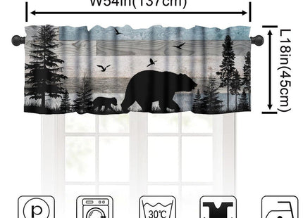 JanJCurt Rustic Bear Valance, Retro Woodland Wild Animals Farmhouse Country Wooden Board Pine Forest Bear Bird Print Rod Pocket Short Window Treatment for Kitchen Bedroom Bathroom, 54x18inch