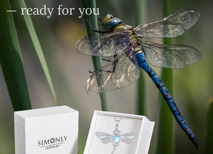 SIMONLY Dragonfly Necklace with Opal & Moonstone 925 Sterling Silver Dragonfly Pendant Jewelry Christmas Birthday Gifts for Women Mom Wife Her