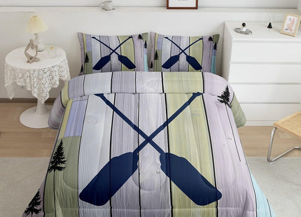 Rustic Farmhouse Old Barn Door Bedding Set - Blue Lake Paddle Decor Twin Comforter Set with 1 Pillowcase