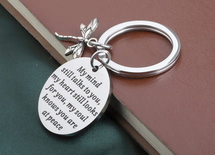 PLITI Dragonfly Memorial Gift Loss of Loved One Gift My Mind Still Talks To You Sympathy Keychain (my mind dragonfly)