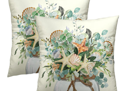 Mweet Eucalyptus Leaves Starfish Pillow Covers 18 x 18 Inches Set of 2,Summer Floral Coastal Seasonal Decoration Cushion Cover Pillowcase for Sofa Couch Indoor Outdoor Home Decor
