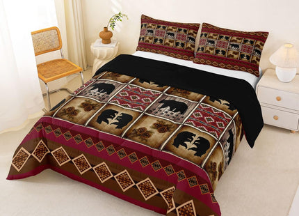 Erosebridal Rustic Bear Comforter Set Twin Retro Farmhouse Lodge Cabin Bedding Comforter Sets Patchwork Country Hunting Wildlife Animal Comforter Red Brown Southwestern Aztec Quilt 1 Pillow Case