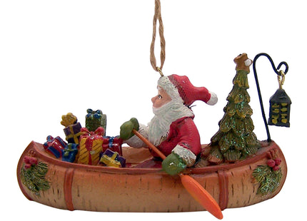 Santa in a Birch Canoe Christmas Ornament, 4 Inches