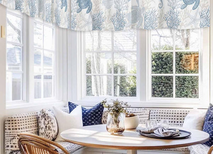 Rullikatlyi Light Blue Coastal Curtain Valances for Windows, Sea Turtle Beach Kitchen Valance Window Treatments 2 Pack, Nautical Coral Starfish Rod Pocket Short Curtains for Bathroom Bedroom 54x18Inch
