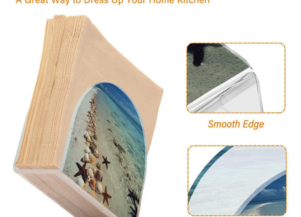 YNNALE Beach Starfish Shells Conches Napkin Holder for Table Acrylic Cocktail Napkin Holders Decorative Tissue Dispenser Vertical Napkin Holder for Home Decor Kitchen Dining