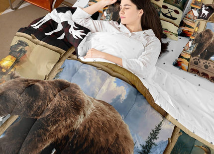 Feelyou Rustic Farmhouse Bear Twin Comforter Set with Sheets for Kids Boys Girls Hunting Wild Animal 7 Pieces Bedding Set Patchwork Cabin Lodge Bed in a Bag Room Decor Soft Microfiber