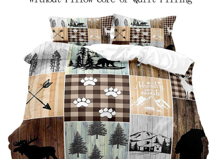 VIVIHOME 2PCS Black Bear Moose Deer Duvet Cover, Twin Bedding Sets, Vintage Brown Plaid Country Farmhouse Rustic Bedding, Forest Animal Wildlife Hunting Cabin Lodge Quilt Comforter Cover, 1 Pillowcase