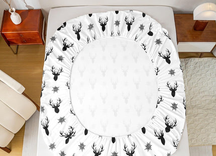 Manfei Deer Antlers Kids Sheet Queen Size,Snowflake Merry Christmas Xmas Bedding Set,Girls Boys Adults Room Decor,Rustic Farmhouse Black White Chic Bed Sheet Set 4pcs(Fitted + Flat + 2 Pillowcases)