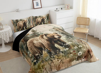 Feelyou Bear Bedding Set Toddler Size Kids Woodland Bear Comforter Cover for Boys Girls Teens Forest Nature Wildlife Duvet Cover Onion Green Quilt Set Breathable Soft Lightweight Microfiber