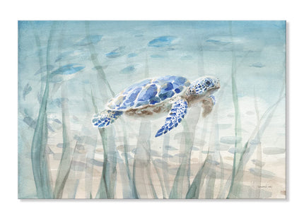 Ocean Wall Decor Blue Turtle Canvas Art Sea Grass Pictures Coastal Print Painting Nautical Artwork For Home Office Ready to Hang 36x24 Inch