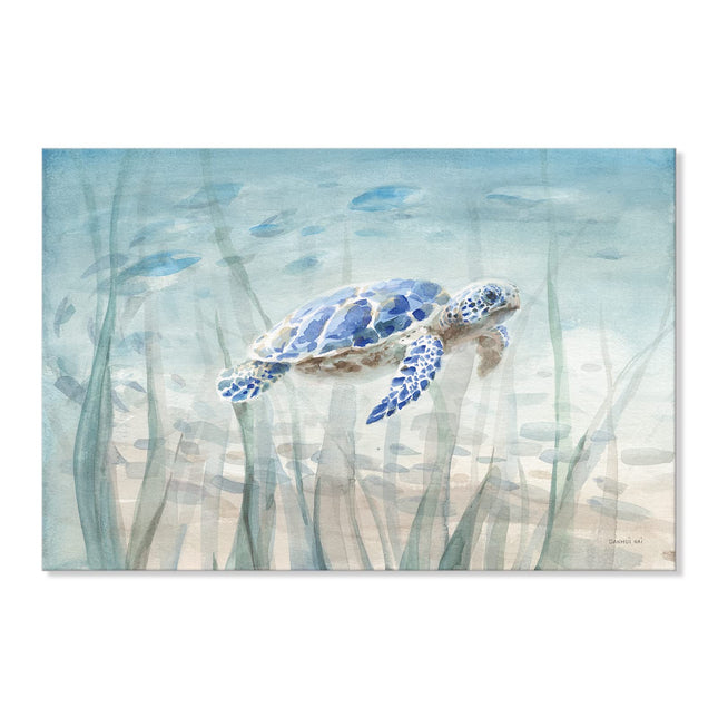Ocean Wall Decor Blue Turtle Canvas Art Sea Grass Pictures Coastal Print Painting Nautical Artwork For Home Office Ready to Hang 36x24 Inch