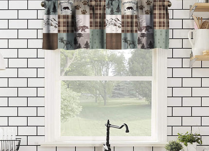 SXXLDNG Retro Cabin Valances Curtain Animal Deer Moose Bear Country Style Kitchen Windows Valances Rod Pocket Window Treatment Short Topper Curtains for Bathroom Living Room 1 Panel