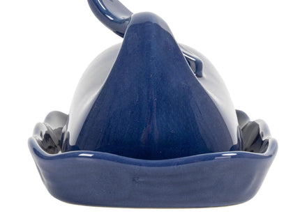 Creative Co-Op Stoneware Whale Butter Dish with Embossed Wave Detail, Navy Finish