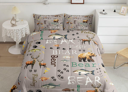 Feelyou Bear Deer Fishing Comforter Set Twin Size Kids Boys Girls Bedding
