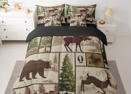 Erosebridal Rustic Bear Deer Cabin Bedding Set Queen Size,Kids Boys Western Country Farmhouse Comforter Set with Sheets 7 Pieces Camo Forest Lodge Bed in a Bag,Wildlife Animal Patchwork Bed Sets