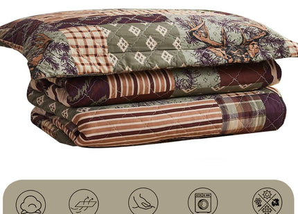 Hailea Bedding Set Twin Size Rustic Cabin Quilt Set Moose Bear Bedspread Coverlet with Sham Soft Reversible All Season Bed Set, 1 Quilt 2 Pillow Shams