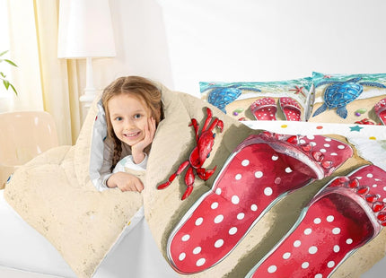 Erosebridal Kids Ocean Theme Comforter Set Full Summer Beach Bedding Set, Sea Turtle Bedding Sets & Collections Polka Dots Slippers Down Comforter, Rainbow Pearl Bed Sets for Girls Women Lightweight
