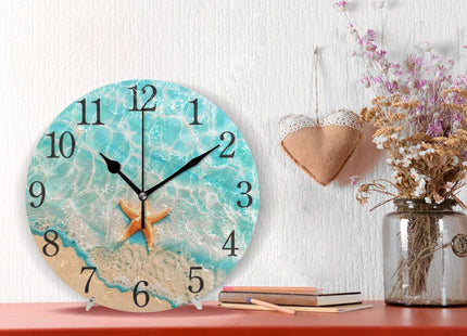 SUABO Blue Starfishes Seashell Wall Clock Arabic Numerals Design Round Wall Clock for Living Room Bathroom Home Decor