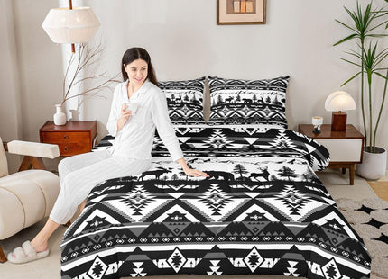 Feelyou Western Comforter Set All Season Southwestern Aztec Bedding Set with 1 Pillow Cases BearKids Toddler Bedclothes Deer Moose Bedroom Decor Wild Animals Grey Duvet Quilt