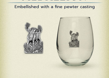 Heritage Pewter Moose Stemless Glass Goblets – Set of 2 | 15 OZ Goblet Wine Glasses | Expertly Crafted Pewter Glass