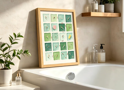 Framed Green Swimming Pool Wall Art, Summer Coastal Aesthetic Pictures Wall Decor, for Bathroom Living Room Decor