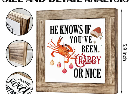 Wooden Crab Sign - Christmas Decor for Home, Funny Quotes for Christmas Day