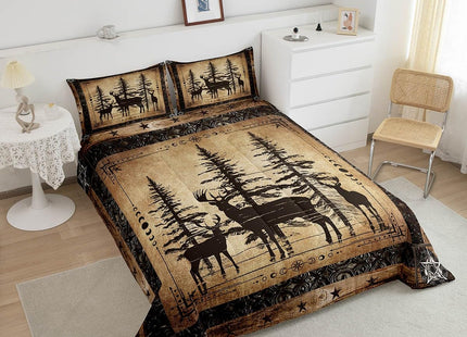 Erosebridal Rustic Deer Comforter Set Farmhouse Cabin Bedding Set Twin Western Woodland Wildlife Bedding Comforter Sets for Kids Boys Adults Men Black Retro Country Animal Quilt Duvet 2 Pcs