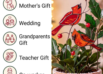 Sliner 2 Pcs Stained Glass Cardinal Suncatcher Cardinal Plant Stake Gift