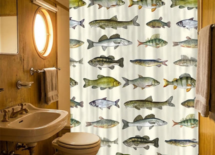 Sanzugh Rustic Cabin Fishing Camper RV Shower Curtain for Travel Trailer Bathroom, Country Lake Camping Small Shorter Fabric Shower Curtains Set, Happy Camp Decor Accessories with Hooks 47X64 inch