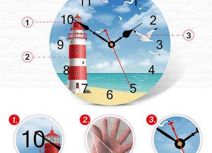 TAHEAT 12 Inch Nautical Lighthouse Wall Clock, Beach Themed Coastal Bathroom Decor, Decorative Battery Operated Silent Non Ticking Seagull Wall Clocks for Living Room Kitchen Bedroom Office