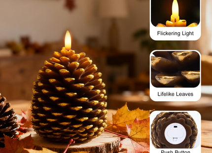 Xmas Decor, Christmas Decorations, Large Brown Pinecone Candles Flameless