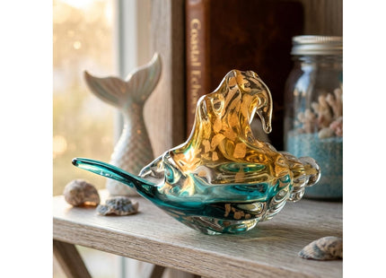 JUYOULE Hand Blown Sea Glass Decor Art - Large Glass Conch Shell, Beach Decorations for Home, Coastal Bathroom & Bedroom Shelf Decor, Ocean Themed Room Seashell, Unique Gift for Sea Lovers