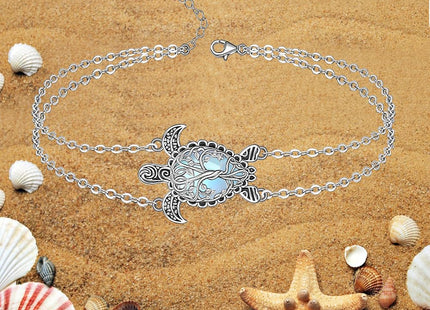 Sea Turtle Anklet Bracelets for Women Sterling Silver Ocean Turtle Ankle