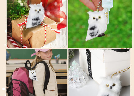Asodomo 4Pcs Owl White Black Furry Christmas Ornament, Christmas Style Cute Owl Model Tree Decor Fluffy Baby Owl Christmas Ornament