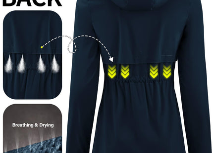iCreek Women's Long Rain Jacket Waterproof Packable Hooded Windbreaker (Navy Blue, L)