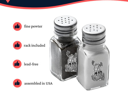 Heritage Pewter Moose Salt and Pepper Shaker Set of 2 Bottles | Expertly Crafted Pewter Glass