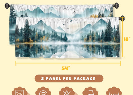 AWJJPO Misty Forest Valance Curtain for Windows 2 Pack Landscape Mountain Pine Tree Rod Pocket Decorative Window Valance for Kitchen Bathroom Bedroom Living Room 54 x 18 Inch