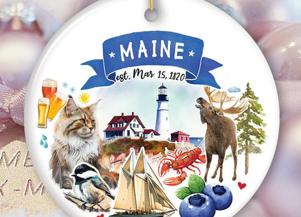 Collectible Ceramic USA Souvenir Keepsakes - Artistic Maine State Themes and Landmarks Christmas Ornament