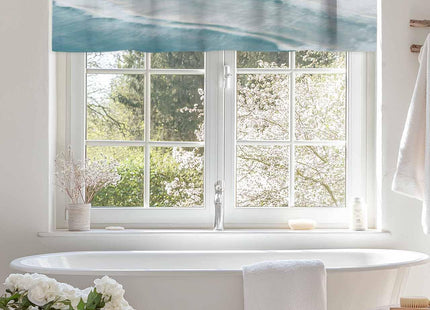 Chucoco Summer Ocean Valance Curtain for Window,Coastal Beach Sea Waves Rod Pocket Kitchen Valances Blue Khaki Gradient Short Curtain Windows Treatment Drape for Bathroom/Living Room/Bedroom/Cafe