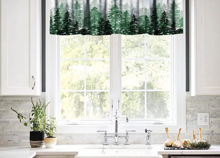Green Forest Valance Curtains Nature Scenery with Misty Forest Landscape Art Valances for Bedroom Window Valance for Kitchen Bathroom Living Room Dining Room Valances for Windows 54X18 Inches