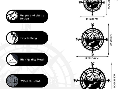 Resama Black Metal Mountain Nautical Compass Wall Decor
