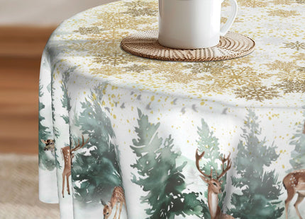 Imiss Winter Wondland Reindeer Round Tablecloths 60 Inch Christmas Snowflake Pine Tree Washable Table Cover Decoration Table Cloth for Dining Kitchen Holiday Picnic Indoor Outdoor Decor