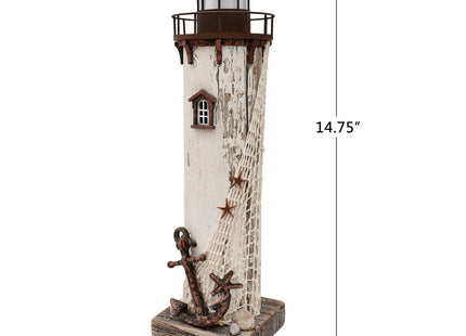 Wooden Lighthouse Decor with Light, Decorative Nautical Lighthouse Nightlight Rustic Ocean Sea Beach Themed Lighthouse Decoration