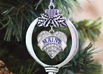 Inspired Silver - Maine - Silver Christmas Ornament - Pave Heart Charm Christmas Tree Ornament with Cubic Zirconia - Holiday Hanging Decoration