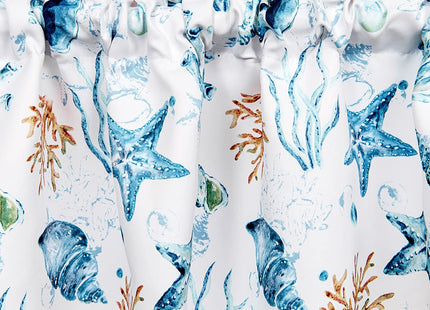 Inselnwald Coastal Curtain Valance, Starfish Conch Coral Sea Ocean Creature Nautical Window Toppers Valances for Kitchen Bedroom Rod Pocket, 52Wx18L Inch, Blue